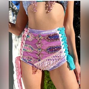 LuxMuse Disco Lemonade Mulberry Amethyst Shorts Size Small Sequin Festival Fit